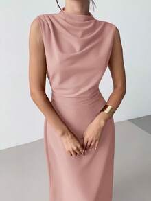 Firerie Women's Elegant Minimalist Delicate Romantic Sweet Daily Commute Wedding Party Music Festival Vacation Pleated A-Line Mini Dress, Red Camisole - Dusty Pink - View 2