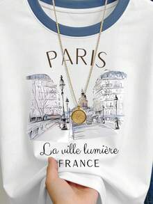 DrmWander Plus Size Women's Geometric Print Crew Neck T-Shirt - Casual Summer Top For Spring And Summer, Machine Washable, Knit Fabric Construction