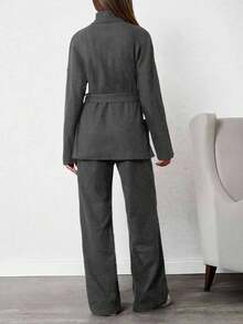 SHEIN Tall Solid Color Turtleneck Casual Sweater 2pcs/Set, Tall Women - Dark Grey - View 2
