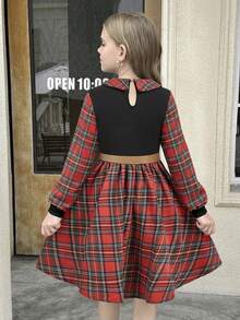 Serisse Kids Tween Girl Woven Plaid Snug Fit Casual Dress - Red - View 2