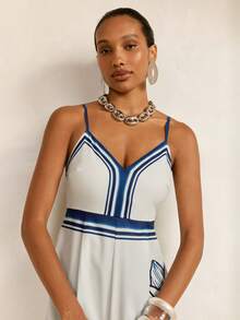 CAJUNI Macacão Alça Calça Wide Estampa Ocean