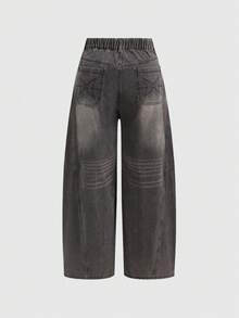 ROMWE Jeans anchos básicos de estilo vintage lavado punk de talla grande - Gris Oscuro - Ver 2