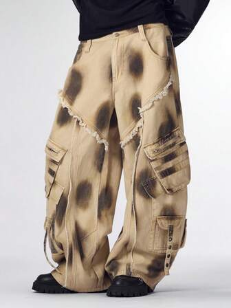 Street Life Herren Jeans mit Tintenpunkten und Destroyed-Effekt, gerade Passform