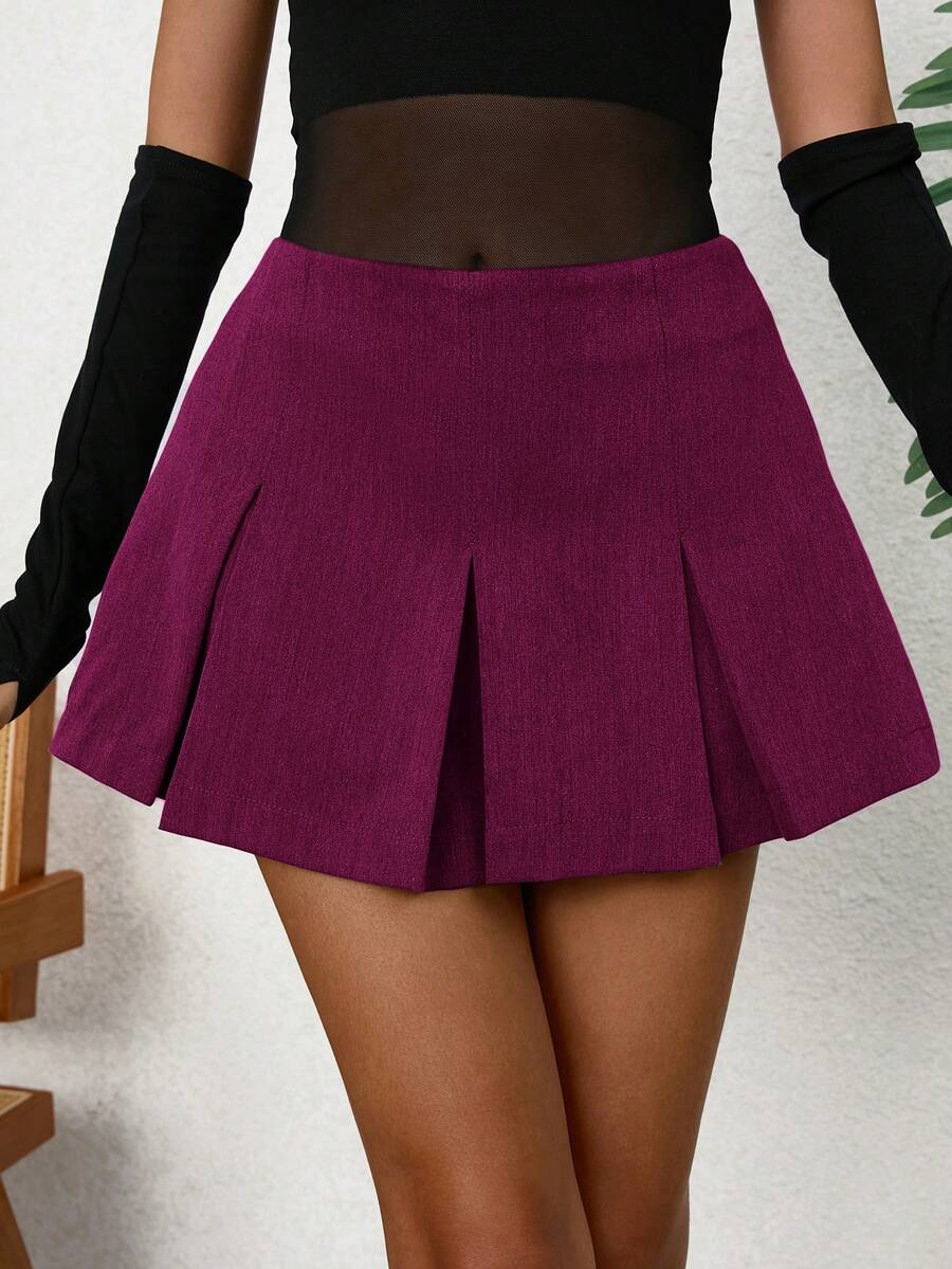 Chiquease Falda plisada elegante de color sólido para mujer en verano - Morado Violeta - Ver 1