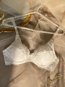 Crystal Vow 女士性感蕾丝文胸，提拉丰满胸部 - 白色 - 查看 1