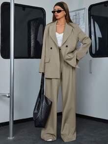 EURMUSE Loose Fit Casual Young Women's Suit Set - Beige - View 3