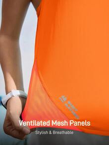 In My Nature 网眼拼接跑步瑜伽休闲户外T恤背心 - 橘色 - 查看 4