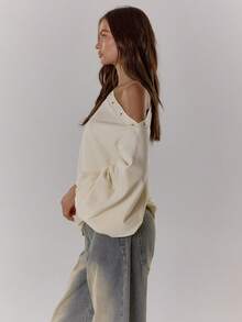 MUSERA Áo liền quần dáng rộng, vai lệch, đính đinh tán, lưng cánh, eo thắt, phong cách Y2K cá tính, đường phố, thường ngày, mùa đông xuân. - Kem - Xem 4