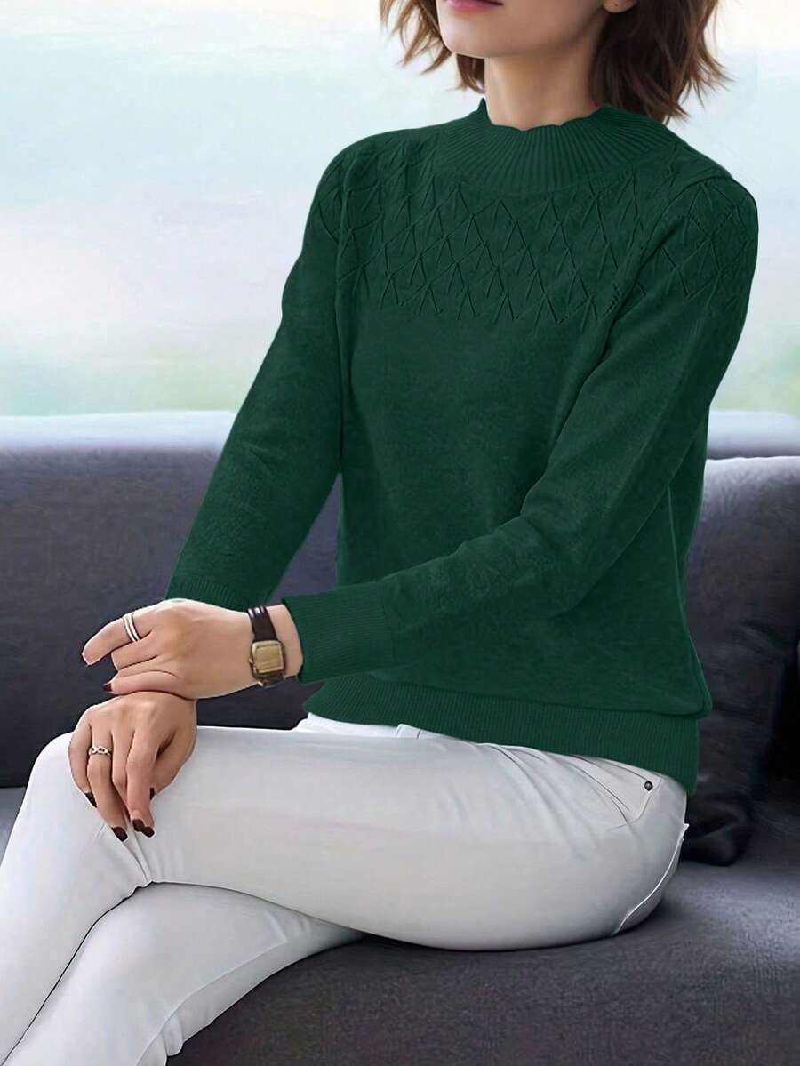 EMERY ROSE Women's Fashionable Casual Blue Turtleneck Sweater - Dark Green - View 1