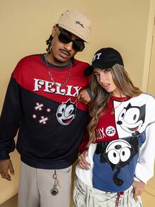 SHEIN Felix The Cat Women's Casual Colorblock Cat Print Drop Shoulder Sweatshirt, Autumn - متعدد الألوان - مشاهدة 7