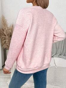 SHEIN 孕妇纯色简约休闲圆领长袖卫衣 - 粉色 - 查看 2