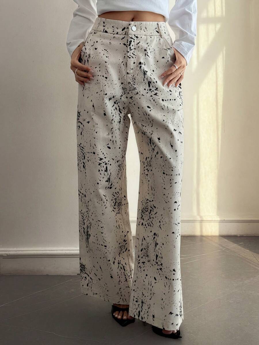 Livesso Quần nữ kiểu dáng thường ngày in họa tiết nhuộm tie-dye - Màu be - Xem 1