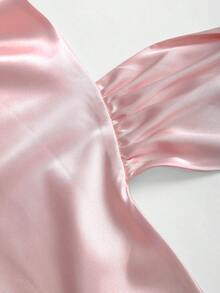 Sweetra Women's Solid Color Plunging Neckline Bow Tie Satin Camisole - Pink - View 5