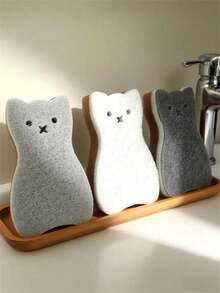 Cute Cat Sponge Kitchen Set - Thickened Durable Dish Washing And Cleaning Tools, Equipped With Metal Hooks, Can Hang Pots And Pans, Tableware And Scratch Free Foam, Cat Shaped Multi-Function Heavy-Duty Kitchen Cleaning Sponge -2/4/6/8 Pieces, Four Color Combination, Three Layer Design - Multicolor - View 6