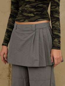 COUREZ 低腰迷你裙搭配阔腿裤，尼龙材质 - 灰色 - 查看 6