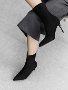 CUCCOO BIZCHIC Women's Fashion Versatile Pointed Toe High Heel Ankle Boots - Black - View 5