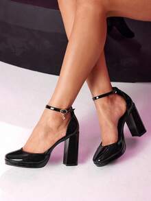CUCCOO LuxiPop Women's Buckle Design Fashion High Heels For Daily Commute - Black - View 10