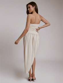 Hauture Women's Ruched Jersey With Side Slit Simple Elegant Sexy Daily Holiday Long Dress - Apricot - View 2