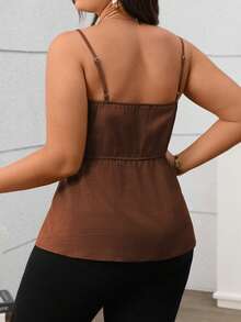 Vionelle 女士优雅法式风格前开衩纽扣吊带背心，适合通勤、下午茶、派对等场合。 - 鏽棕色 - 查看 2