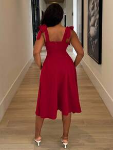 Alexandranx 万圣节、圣诞节、返校季连衣裙，红色无袖吊带蝴蝶结腰身A字优雅浪漫女装 - 紅色 - 查看 2