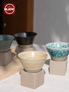 1套100ml创意复古陶瓷意式咖啡杯粗陶茶杯日式拿铁拉花瓷杯家用带底座粗陶个性新款陶杯学校用品返校 - 米色 - 查看 3