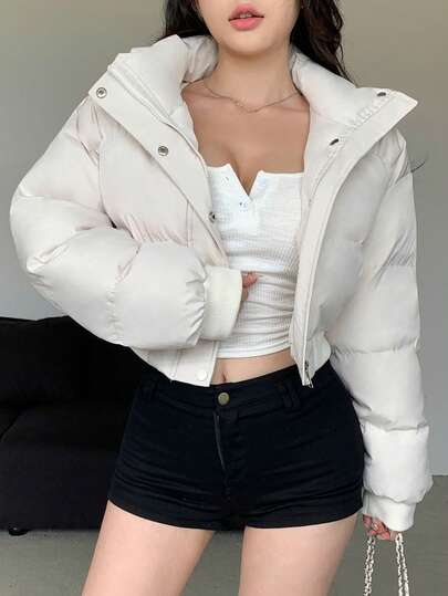 DAZY 女士冬季休闲纯色立领短款棉衣，冬季女装，冬季外套女士夹克