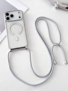 Ốp lưng điện thoại trong suốt mạ từ tính sang trọng có dây đeo chéo tương thích với iPhone 17Air 16E 16 15 14 13 12 Pro Max 11 Vỏ sạc không dây từ tính bóng - Bạc - Xem 2