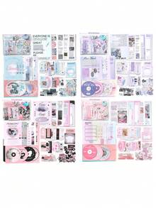 101件/袋 INS材质笔记本包系列，精致丰富的贴纸材质纸组合礼品包装，剪贴簿用品，装饰笔记本相框手机壳水杯垃圾盒杂志文具盒DIY个性化拼贴画 - 彩色 - 查看 6