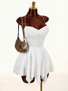 Amplova 2026 Early Spring New Arrival Low-Cut Bodycon A-Line Textured Fabric Asymmetric Hem Dress - White - View 6