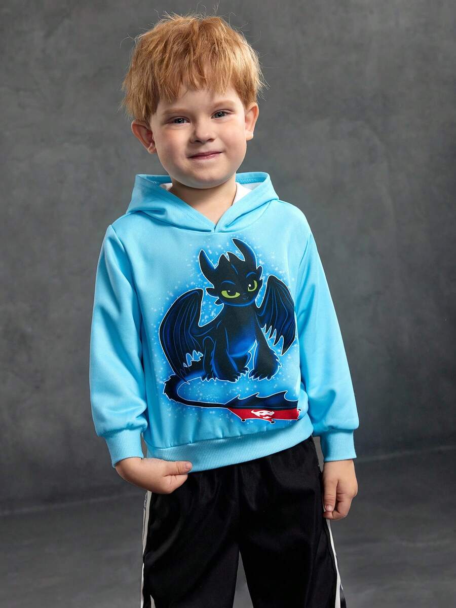 SHEIN How to Train Your Dragon Young Boy Casual Dragon Print Sweatshirt, Autumn - الأزرق - مشاهدة 1