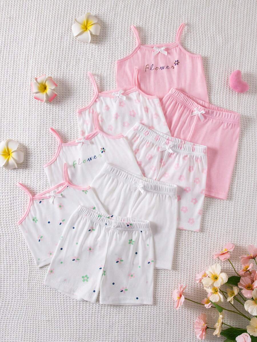 Souflis Souflis 8件套女婴幼儿/新生儿0-3岁春夏休闲可爱条纹针织吊带背心和短裤套装，日常穿着 - 彩色 - 查看 1