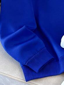 Manfinity Joysei Bộ đồ thể thao nam đơn giản gồm áo hoodie và quần nỉ trắng màu xanh ngọc, in số, thích hợp cho mùa thu/đông, hoạt động ngoài trời và chạy bộ. - Xanh và trắng - Xem 4