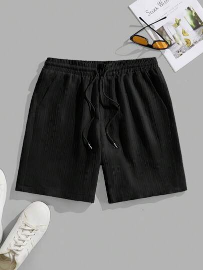Manfinity EZcore Men's Summer Casual Everyday Commute Simple Solid Color Textured Fabric Drawstring Waist Shorts