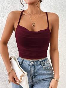 SHEIN Essnce 女士纯色修身吊带背心，夏季时尚之选 - 紫紅色 - 查看 5