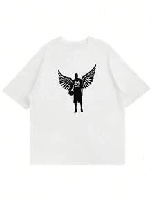 Versatile Baggy Short Sleeve T-Shirt With Fun Basketball Print, Ideal For Vacation, Work And Use - White 3 - View 3