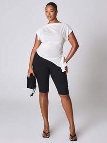 MUSERA Rak halsringning Rynkad asymmetrisk topp Vinter nyår Söt sexig Utekvällsfest Accent - Aprikos - Visa 5