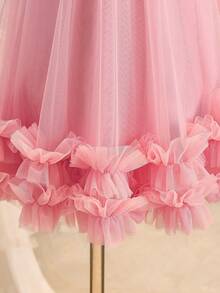 Đầm lưới không tay màu trơn dễ thương cho bé gái, có nơ ở vai, chất liệu lưới. - Hồng - Xem 3