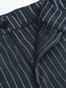 SHEIN PETITE PETITE-D Series Women's Commuter Minimalist Striped Straight Leg Pants - Dark Grey - View 3