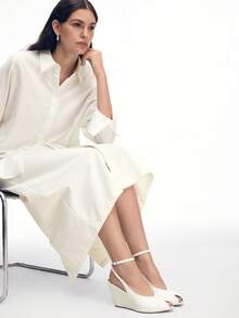 Mnmlis 女士时尚百搭通勤简约坡跟凉鞋 - 白色 - 查看 8