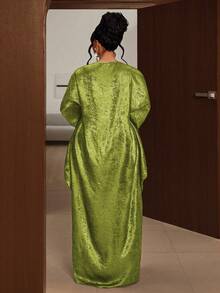 Maweii 大码纯色圆领优雅褶皱连衣裙 - 薄荷綠 - 查看 2