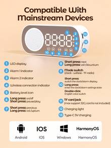 Teckwe Wireless Alarm Clock Speaker, Multifunctional High Volume Subwoofer Clock, Sound Machine Alarm Clock For Bedrooms &Office - one-size - View 5