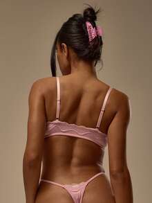 MUSERA ESSENTIALS Pink Lace Scoop Neck Bralette & High Leg G-String Thong Multipack Set Valentines Sexy Lingerie Date Cute Evening Essential - Pink - View 4