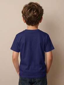 Playera para niño estilo urbano con estampado de cómic algodón suave corte holgado manga corta verano uso escolar y al aire libre playera - Cyan - Ver 3