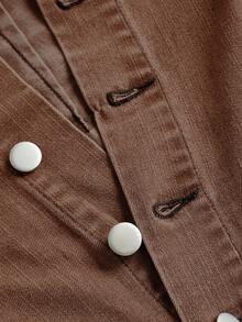 Selenza 女士时尚休闲单排扣牛仔迷你裙 - 咖啡棕 - 查看 4