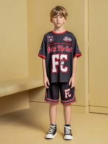 SHEIN Felix The Cat 2pcs/Set Tween Boy Sports & Casual Comfortable Letter Graphic Round Neck Short Sleeve Top And Shorts - Multicolor - View 6