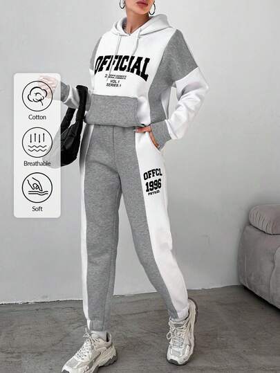 EURMUSE Kvinnors Slagord Tryckt Hoodie Och Byxor Uppsättningar