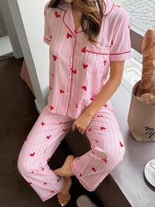 Dream Adore Nuevo conjunto de pijama de mujer con mangas cortas, rayas y abertura delantera - Multicolor - Ver 4