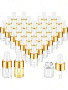 4/6/10/20/30/50PCS,Mini Glass Dropper Bottles, Golden Transparent Essential Oil Vials, Small Tincture Sample Containers, Perfume Liquid Bottles With Lids For Travel, Hand Wash Only, Unscented, Round Shape - Multicolor - View 13