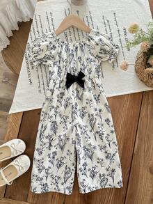 LMoss Kids Baby Girl Ditsy Floral Romper - Black and White - View 5