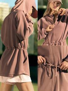 GLOWMODE Softserene Modal Off-Duty MVP Relaxed Fit Silky Smooth Breathable Hip Length Zip-Up Hoodie Jacket Daily Casual Wear Fall Winter - Mocha Brown - View 8